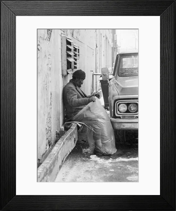 Framed Print : Detroit Homeless Man in Alley Framed Print : Detroit Homeless Man in Alley