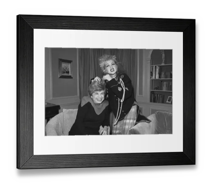 Framed Print : Cyndi Lauper Teasing Doctor Ruth's Hair Framed Print : Cyndi Lauper Teasing Doctor Ruth's Hair