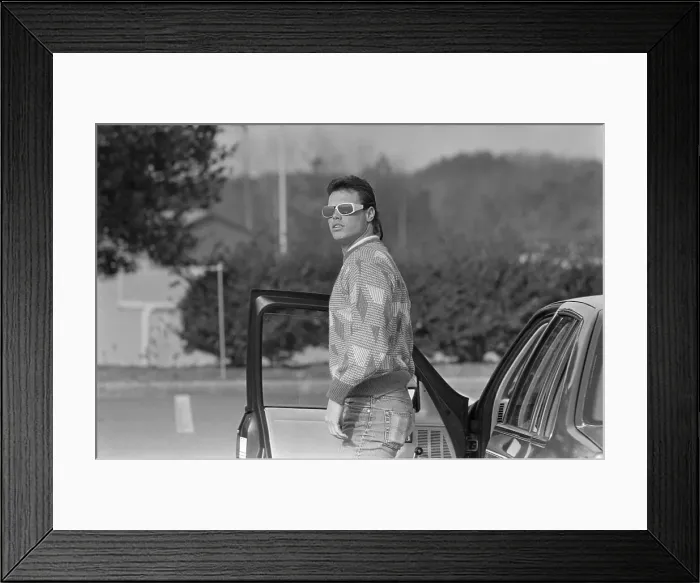 Framed Print : Quarterback Jim McMahon Standing Next to Car Framed Print : Quarterback Jim McMahon Standing Next to Car