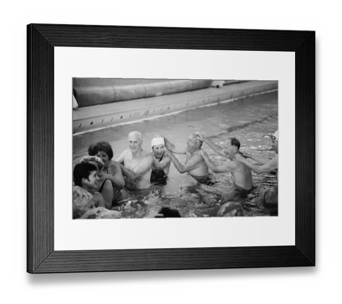 Framed Print : Senior Citizens Participating in Aquatic Classes, Copley Family YMCA, San Diego, California, USA. January 14, 1985