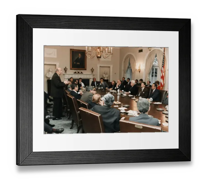 Framed Print : George Shultz Adresses Cabinet with President Framed Print : George Shultz Adresses Cabinet with President