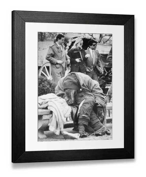 Framed Print : Homeless Man Sleeping on a Bench