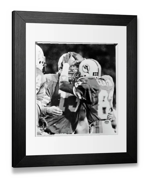 Framed Print : Dan Marino and Mark Clayton Butt Helmets in Celebration Framed Print : Dan Marino and Mark Clayton Butt Helmets in Celebration