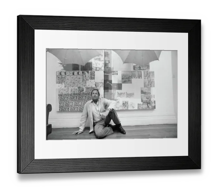 Framed Print : Robert Rauschenberg Posing with Collage Framed Print : Robert Rauschenberg Posing with Collage