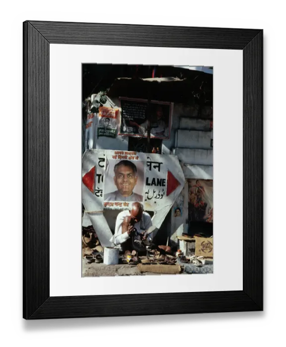 Framed Print : Jewelry Peddler on His Street Vendor Site with Goods