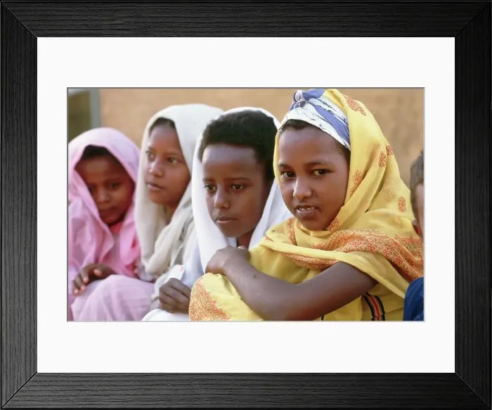 Framed Print : Young Sudanese Girls Wearing Colorful Headscarves Framed Print : Young Sudanese Girls Wearing Colorful Headscarves