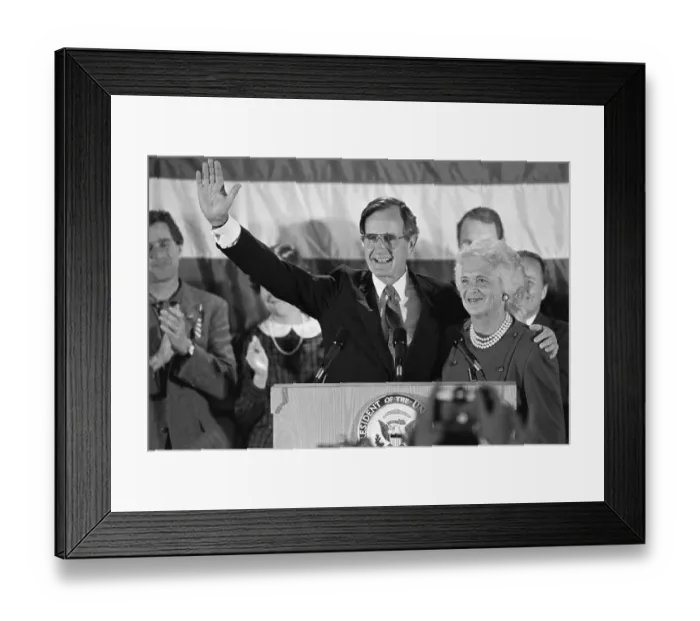 Framed Print : George Bush Waving with Wife by His Side Framed Print : George Bush Waving with Wife by His Side