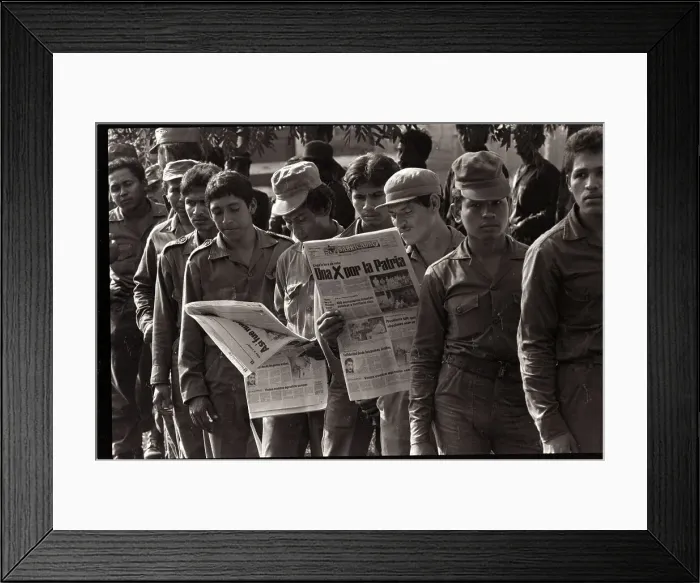 Framed Print : Nicaraguan Soldiers Wait in Line to Vote Framed Print : Nicaraguan Soldiers Wait in Line to Vote