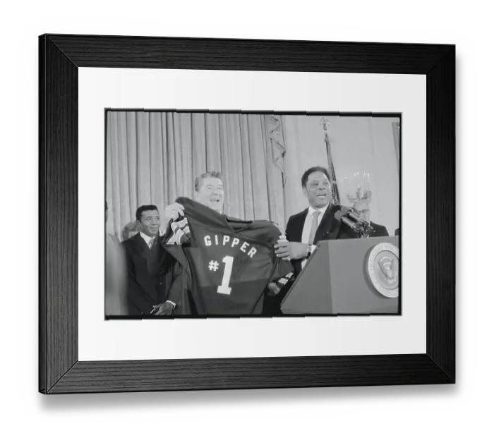 Framed Print : President Reagan Holding a Shirt