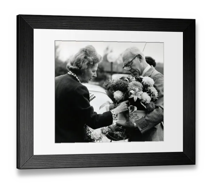 Framed Print : Denis and Margaret Thatcher Bringing Flowers to Friend