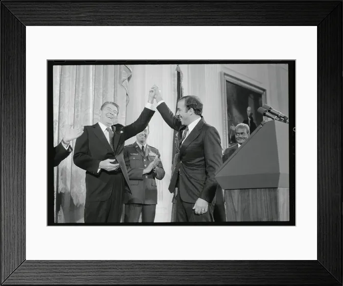 Framed Print : President Reagan Clasping Hands with Charles Modica Framed Print : President Reagan Clasping Hands with Charles Modica