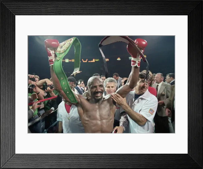 Framed Print : Marvin Hagler After Winning Bout with Mustafa Hamstro Framed Print : Marvin Hagler After Winning Bout with Mustafa Hamstro