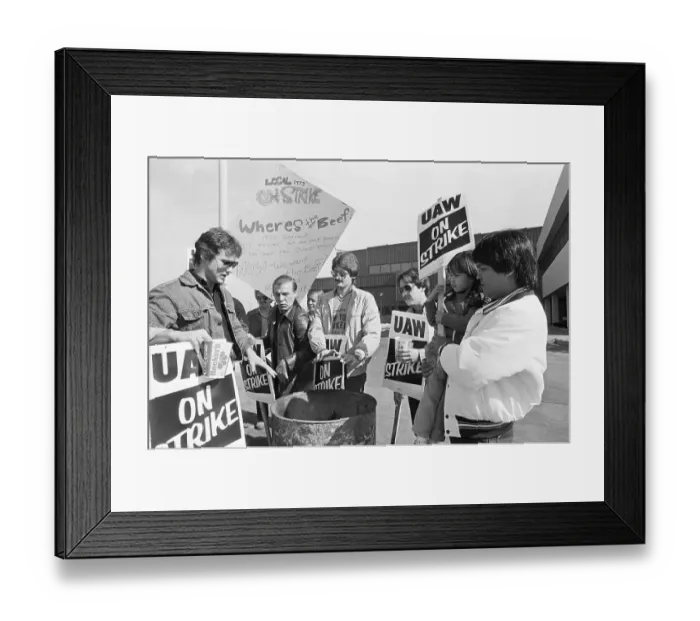 Framed Print : Group of UAW Strikers with Placards