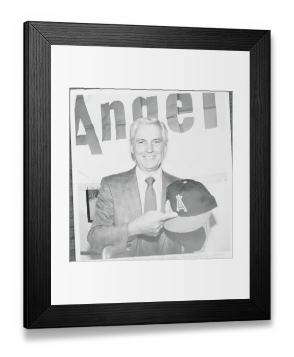 Framed Print : Gene Mauch Pointing to Baseball Cap Framed Print : Gene Mauch Pointing to Baseball Cap