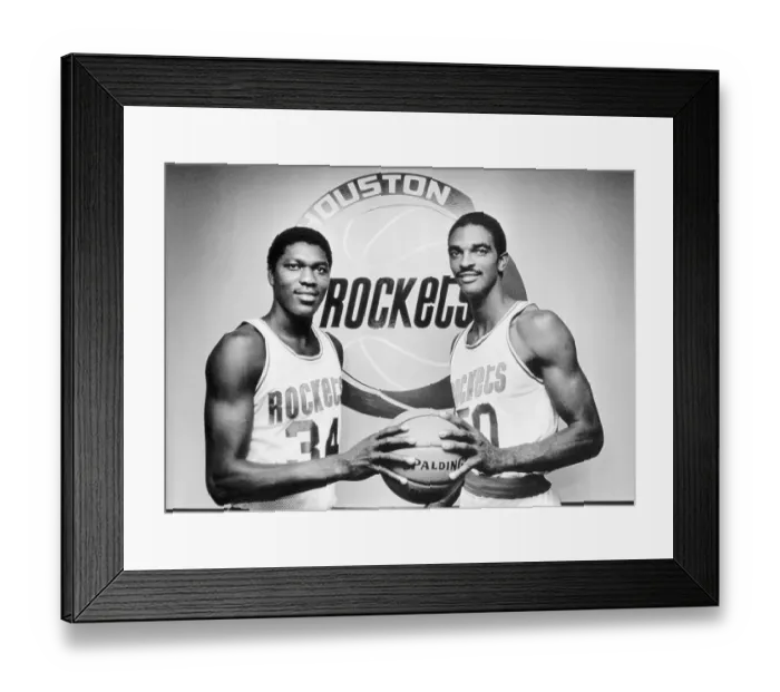 Framed Print : Basketball Stars Akeem Olajuwon and Ralph Sampson Holding Basketball Framed Print : Basketball Stars Akeem Olajuwon and Ralph Sampson Holding Basketball