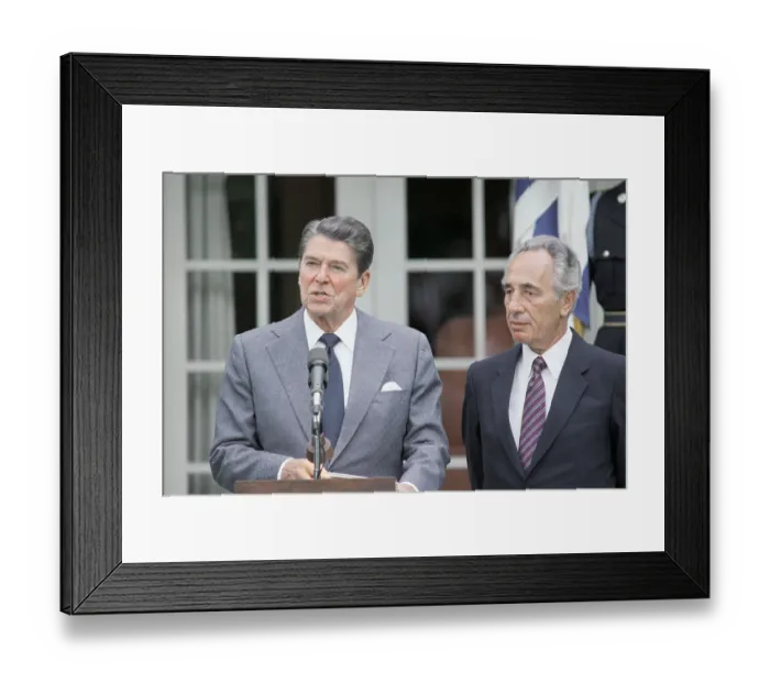 Framed Print : Ronald Reagan and Shimon Peres at the White House