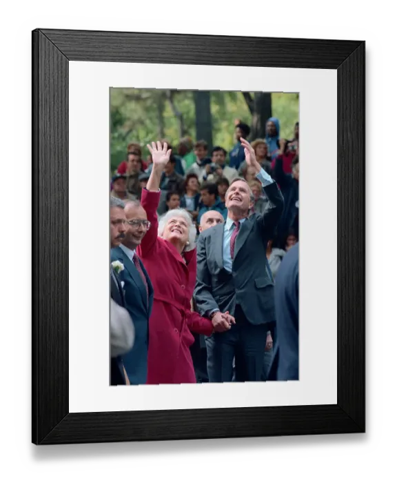 Framed Print : George Bush and Wife Waving Framed Print : George Bush and Wife Waving