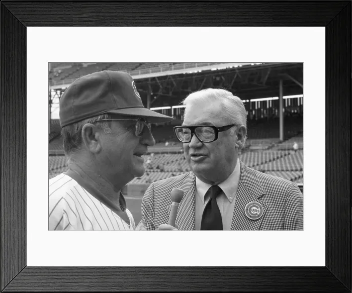 Framed Print : Harry Caray Talks to Cubs Manager Jim Frey Framed Print : Harry Caray Talks to Cubs Manager Jim Frey