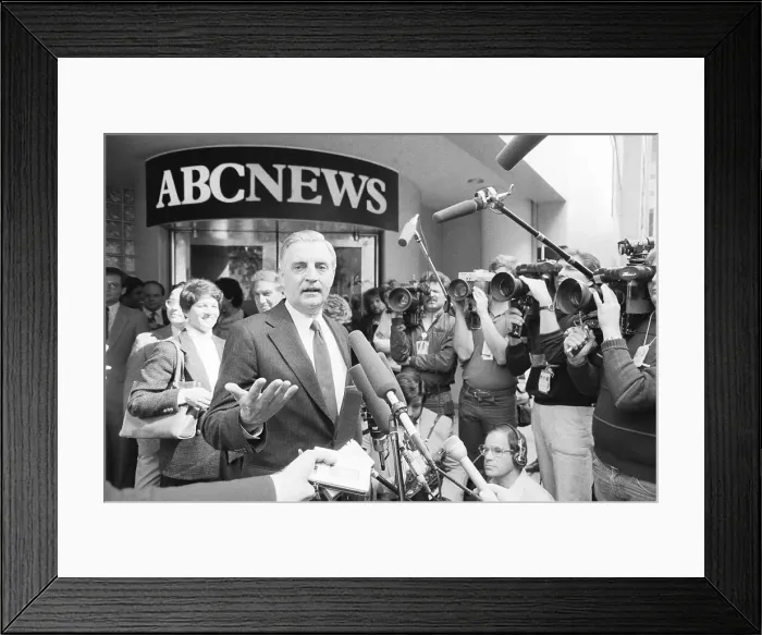 Framed Print : Walter Mondale Talks To Press Framed Print : Walter Mondale Talks To Press