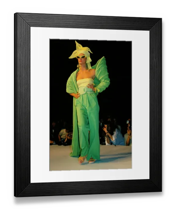 Framed Print : Fashion Model Wearing Claude Montana Design on Runway Framed Print : Fashion Model Wearing Claude Montana Design on Runway