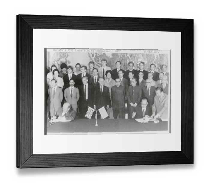 Framed Print : Chinese and British Government Officials Posing Hong Kong Treaty Meeting Framed Print : Chinese and British Government Officials Posing Hong Kong Treaty Meeting