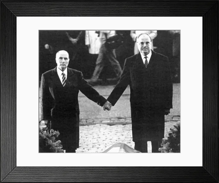 Framed Print : Francois Mitterrand and Helmut Kohl Holding Hands