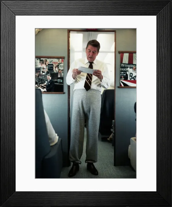 Framed Print : Ronald Reagan in Sweatpants and Tie Framed Print : Ronald Reagan in Sweatpants and Tie