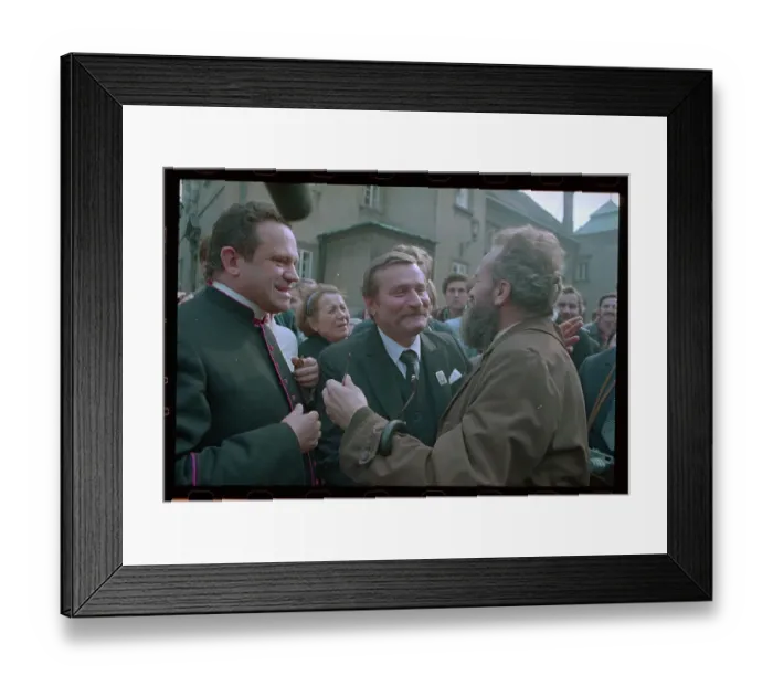 Framed Print : Lech Walesa and Reverend with Reporters Framed Print : Lech Walesa and Reverend with Reporters