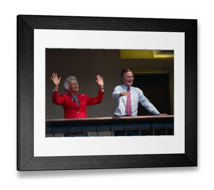 Framed Print : George Bush and Wife Waving Framed Print : George Bush and Wife Waving