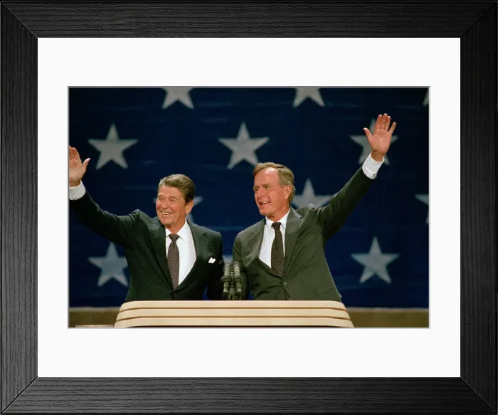 Framed Print : Ronald Reagan and George Bush Waving Framed Print : Ronald Reagan and George Bush Waving