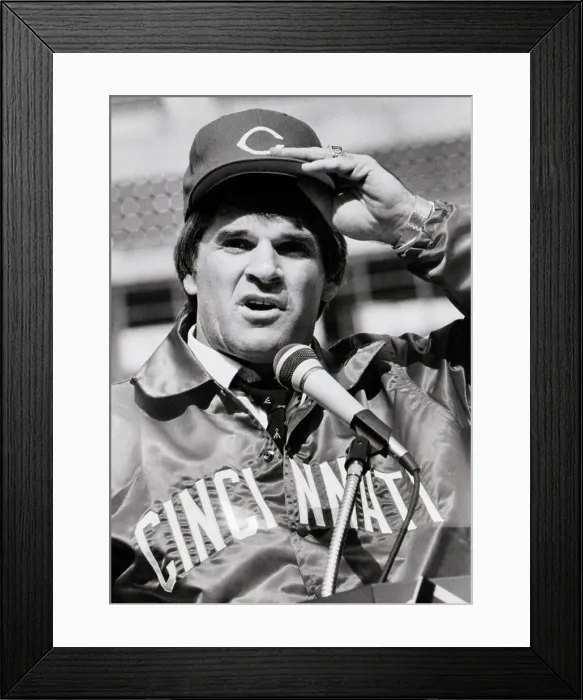 Framed Print : Pete Rose W / Mike In Reds Cap &Jacket