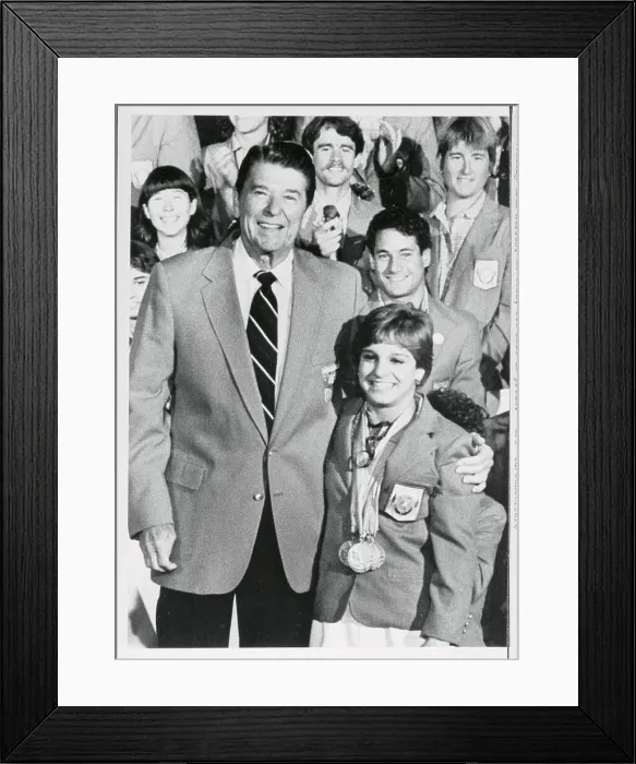Framed Print : Ronald Reagan Hugging Mary Lou Retton