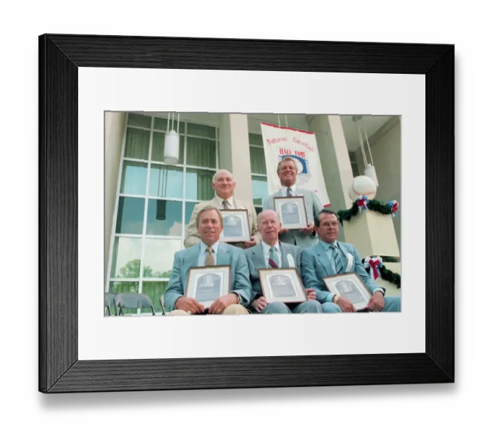 Framed Print : Baseball Hall of Fame Inductees With Their Plaques Framed Print : Baseball Hall of Fame Inductees With Their Plaques