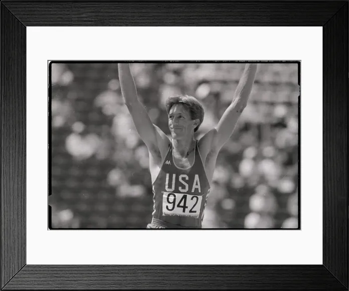 Framed Print : Dwight Stones Celebrating Successful Jump Framed Print : Dwight Stones Celebrating Successful Jump