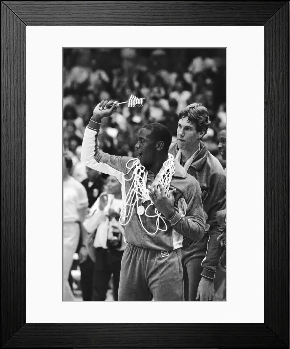 Framed Print : Michael Jordan Wearing His Olympic Gold Medal Framed Print : Michael Jordan Wearing His Olympic Gold Medal