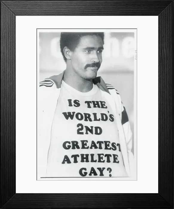 Framed Print : Daley Thompson Showing His T-Shirt Framed Print : Daley Thompson Showing His T-Shirt