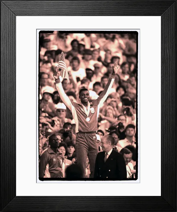 Framed Print : Carl Lewis Wins Gold Framed Print : Carl Lewis Wins Gold