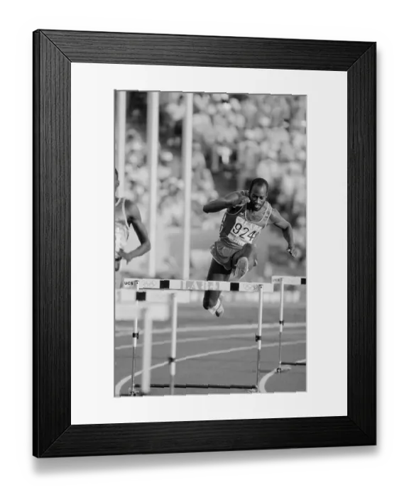 Framed Print : Edwin Moses Jumping over Hurdle Framed Print : Edwin Moses Jumping over Hurdle