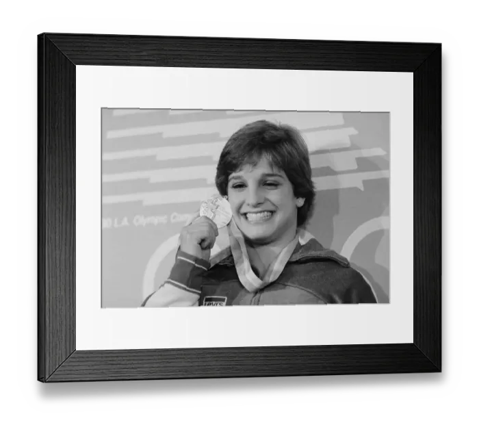 Framed Print : Mary Lou Retton Displaying Gold Medal Framed Print : Mary Lou Retton Displaying Gold Medal
