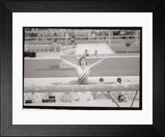 Framed Print : Olympian Mary Lou Retton Performing on Balance Beam Framed Print : Olympian Mary Lou Retton Performing on Balance Beam