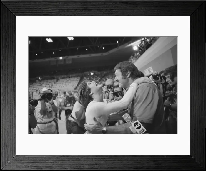 Framed Print : Mary Lou Retton Hugging Coach Framed Print : Mary Lou Retton Hugging Coach