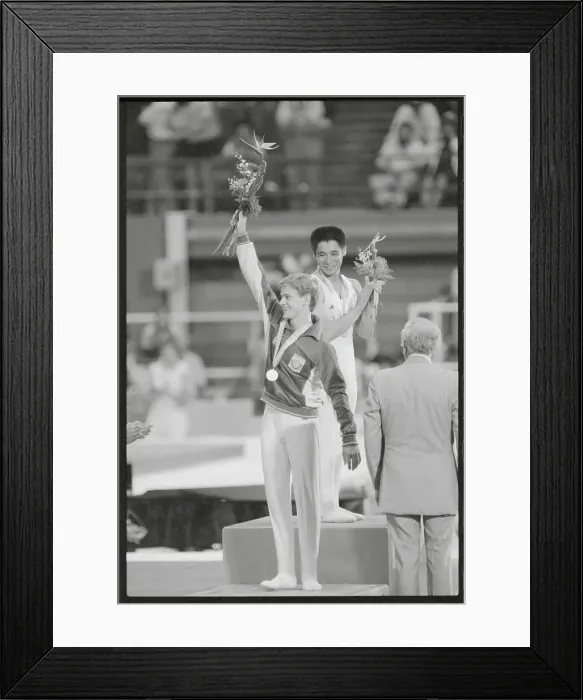 Framed Print : Peter Vidmar Raising Arm During Medal Ceremonies Framed Print : Peter Vidmar Raising Arm During Medal Ceremonies