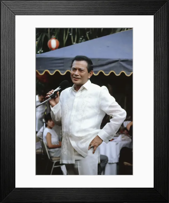 Framed Print : Portrait of Salvador Laurel Campaigning at Microphone