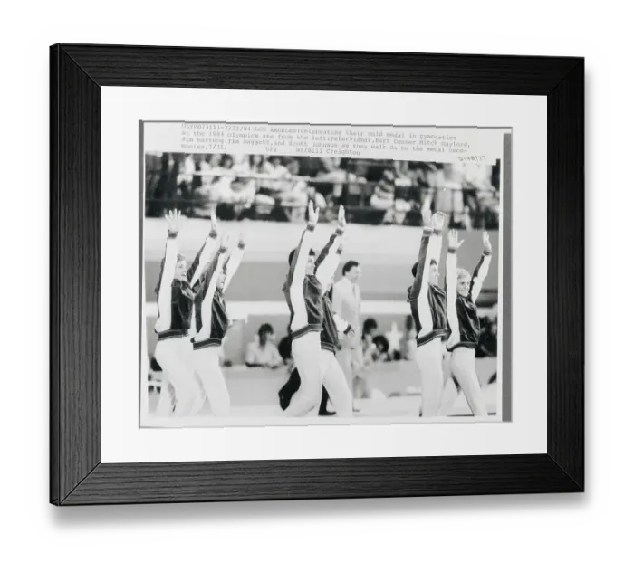 Framed Print : Olympic Gymnastic Members Celebrating Their Medals Framed Print : Olympic Gymnastic Members Celebrating Their Medals
