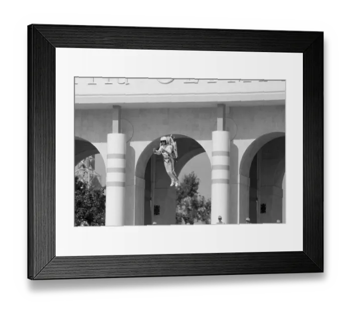 Framed Print : Man with Jet Pack Flies into the Los Angeles Coliseum during Opening Ceremonies Framed Print : Man with Jet Pack Flies into the Los Angeles Coliseum during Opening Ceremonies
