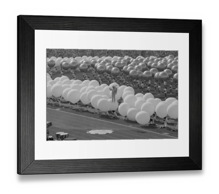 Framed Print : Man with Jet Pack Lands on the Floor of the Los Angeles Coliseum during Opening Ceremonies
