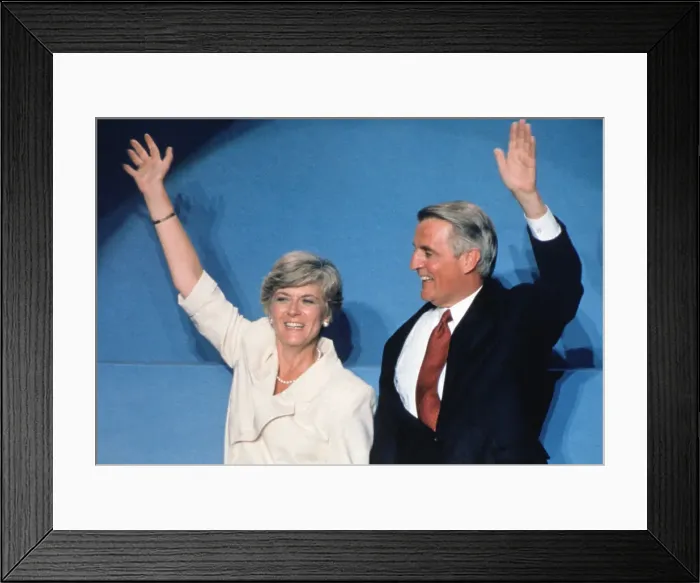 Framed Print : Walter Mondale and Geraldine Ferraro Waving
