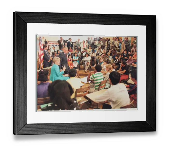 Framed Print : Walter Mondale and Geraldine Ferraro Visiting Civics Class Framed Print : Walter Mondale and Geraldine Ferraro Visiting Civics Class
