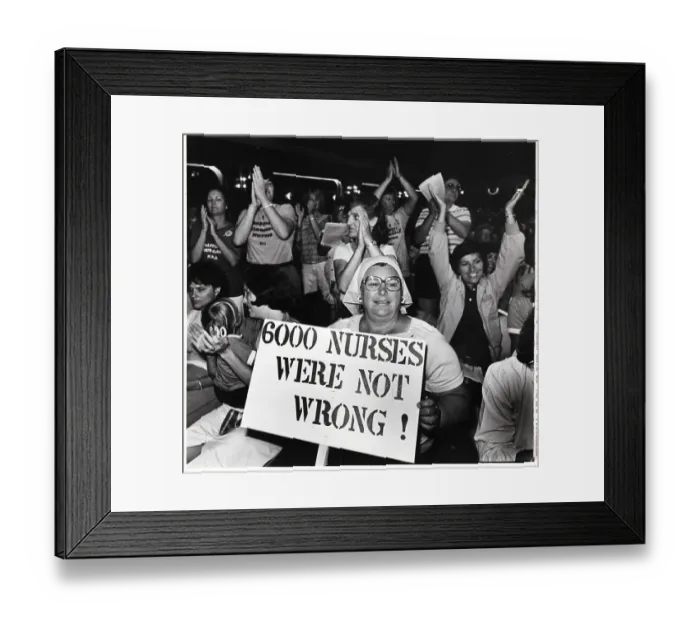 Framed Print : Registered Nurses with Signs Cheer at Meeting Framed Print : Registered Nurses with Signs Cheer at Meeting
