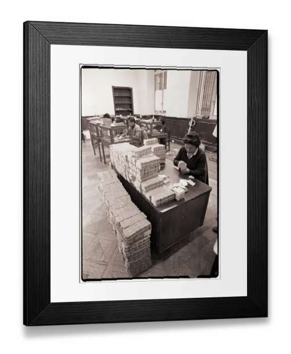 Framed Print : Bank Employee Counting Stacks of Bills Framed Print : Bank Employee Counting Stacks of Bills